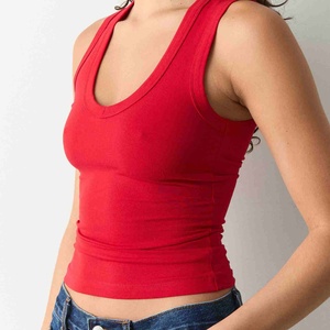 Top Deportivo Corto para Mujer, Cuello Redondo, 100% Algodón, Jersey de Gimnasio, Absorbe la Humedad, Ligero, Camiseta sin Mangas con Cuello Redondo - Product Image 4