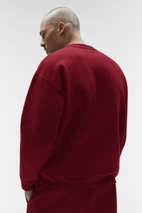 Men's <b>Red</b> Crew Neck Pullover Sweatshirt Regular Fit Solid Color Knitted Cotton Casual Autumn Wear - Product Image 2