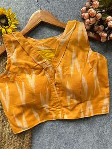 Designer Ikkat Handloom Cotton Print With Fancy Botton Boat Neck And Front Hook Open Style <b>Readymade</b> <b>Blouse</b> - Product Image 5