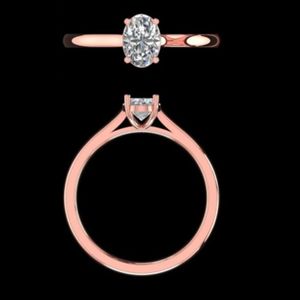 แหวนหมั้นเพชรทรงรูปไข่เม็ดเดี่ยว ทองคำขาว 14k 18k  น้ำหนัก 1.00 กะรัต  ดีไซน์เรียบหรู  ของขวัญสำหรับเจ้าสาว - Product Image 2