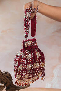 Bolso Potli Bordado con Cuentas Zardozi de Alta Calidad, Cartera de Mano para Novia India, Hecho a Mano, Impermeable, con Cierre Magnético - Product Image 4