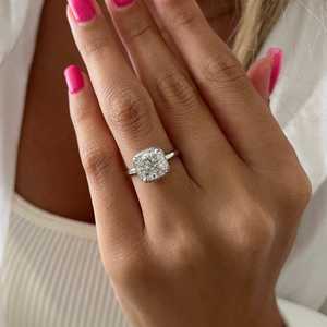 Anillo Promise Moissanite de 3CT con Corte Cojín, Estilo Art Deco Romántico para Mujer, Plata 925 Original, Regalo de Boda para Novias - Product Image 3