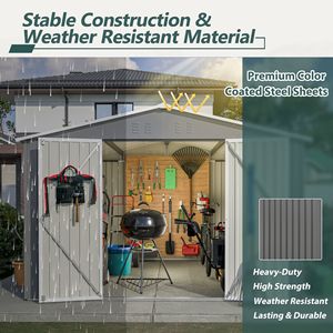 Caseta de Almacenamiento Metálica Grande para Exteriores de 10 x 10 Pies, Estructura Reforzada con Puertas con Cerradura, Caseta de Jardín con Acceso al Patio Trasero - Product Image 6