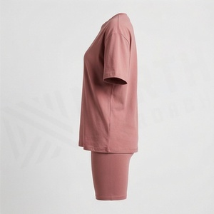 Ensemble 2 pièces pour femmes, t-shirt à manches courtes en tricot uni et short au-dessus du genou, col rond, coupe ample, vêtements décontractés, printemps été - Product Image 3