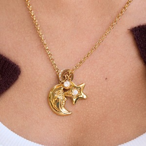 Collar de Moda 2026, Popular, en Oferta, Chapado en Oro de 18K PVD, Acero Inoxidable, con Circonita, Diseño de Sol, Luna y Estrella, Resistente al Agua, para Mujer - Product Image 3
