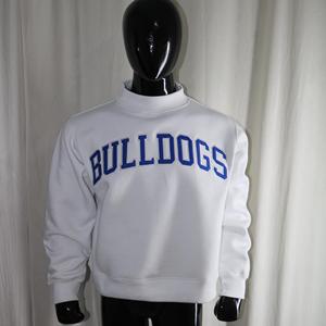 WHITE <b>Mock</b> <b>Neck</b> Sweatshirt 100% Cotton NAVY BLUE Applique Embroidery wide <b>neck</b> Sweatshirt Finer Threads - Product Image 1
