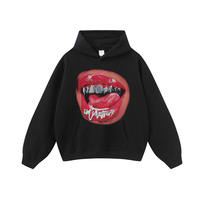 Sweat à capuche imperméable en molleton délavé et vieilli TITAN TREAD WEAR, coupe oversize, pour hommes et femmes, avec motif lèvres sexy, style rétro vintage, très tendance