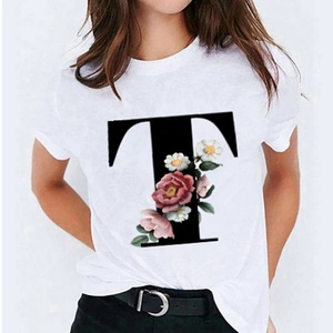 T-shirt blanc à imprimé floral lettre B, style décontracté printemps-été, haut à manches courtes, vêtements de mode pour femmes, t-shirts pour femmes - Product Image 2