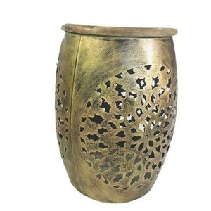 Juego de 2 mesas auxiliares rústicas estilo granja Glitzhome, taburetes de almacenamiento tipo barril de metal galvanizado con tapa redonda de madera para sala de estar - Product Image 3