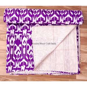 Indian Handmade Vintage Eco-Friendly All-Season Reversible Embroidered <b>Double</b> Size 100% Cotton Kantha Quilt for Home use - Product Image 1