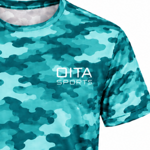 เสื้อยืดคอกลมแขนสั้นผู้ชายลายพรางสีเขียวอมฟ้า ผ้าฝ้าย 100% ระบายอากาศได้ดี แห้งเร็ว น้ำหนักเบา เหมาะสำหรับเล่นกีฬา ออกกำลังกาย และกิจกรรมต่างๆ - Product Image 5