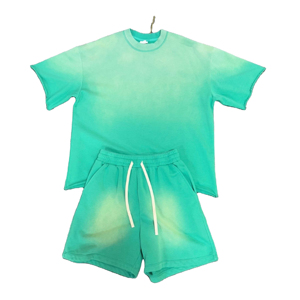 Ensembles de survêtements courts pour hommes, personnalisés, été, unisexe, 100% coton, deux pièces, effet délavé, t-shirts et shorts - Product Image 5