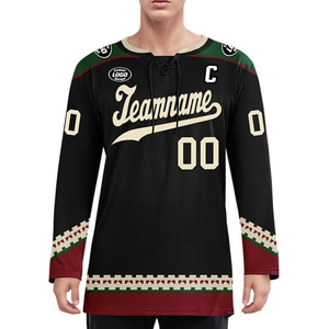 เสื้อฮอกกี้น้ำแข็งแบบกำหนดเองได้ตามต้องการ ผู้ผลิต OEM สหรัฐอเมริกา ขายส่งชุดฮอกกี้ทีม ปักโลโก้ด้วยเทคนิค Sublimation จำนวนมาก 100% - Product Image 2