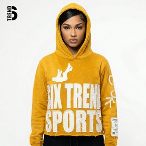 Custom Women's Streetwear Knitted Hoodie Heavyweight 400gsm Applique Patch Embroidery Raw Hem Distressed Vintage Acid Wash - Product Image 1