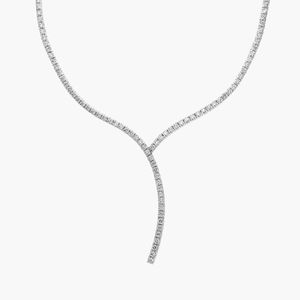 สร้อยคอรูปตัว Y ประดับเพชรแล็บโกรว์แบบปาเว่ ทองคำขาว 14K - Product Image 1
