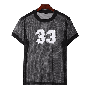 2026 Women Summer Polyester Customizable Loose Fit Quick Dry T-Shirt Boxy Mesh Fabric Fashion Gym <b>Lightweight</b> Black - Product Image 4
