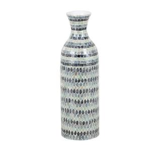 Handmade Shell Mosaic <b>Vase</b> Blue White Flared Neck <b>Cylinder</b> Body Modern Home Decor Tabletop Accent - Product Image 1