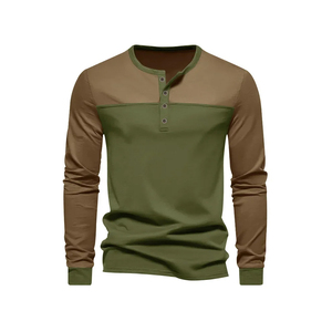 Custom Logo Printing Mens <b>Long</b> Sleeve Henley Shirt Round Neck Two Tone Cotton Knitted Heavyweight Men Casual Shirts Manufacturer - Product Image 6