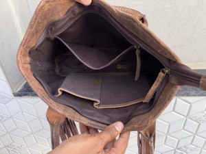 Bolso tote de cuero vacuno con flecos, estilo gitano bohemio, hecho a mano, de cuero auténtico, estilo western, elegante, para mujer, multiusos. - Product Image 6