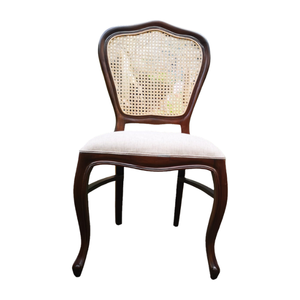 Teak <b>Wood</b> Vintage Classic French Dining Chairs with Upholstered Rattan Back For Dining Room Furniture - Product Image 3