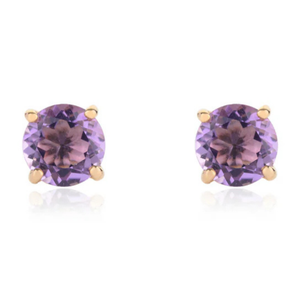 14K Cushion Cut Diamond and Amethyst Solitaire Stud Earrings for Mom in White Gold - Product Image 2