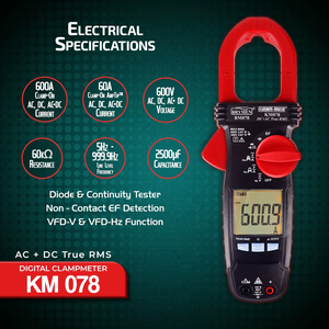 Pince ampèremétrique numérique True RMS de haute qualité AC+DC avec détection VFD EF et mesure de faible courant pour applications électriques - Product Image 2