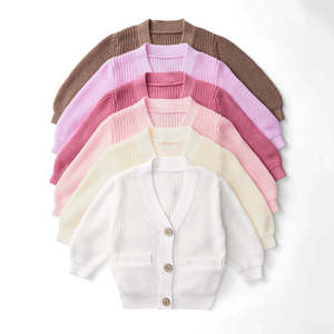 Cárdigan de Punto Premium de Color Sólido para Bebé, Cuello en V, Manga Larga, 100% Algodón, Informal, Invierno, Capa Única, con Bolsillo, Ecológico, Unisex - Product Image 6