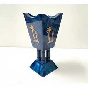 Handmade Resin Incense <b>Burner</b> Blue Bamboo Base Palm Tree Design Aromatic Use All-Season Decorative Holder Use Home & Hotel - Product Image 1