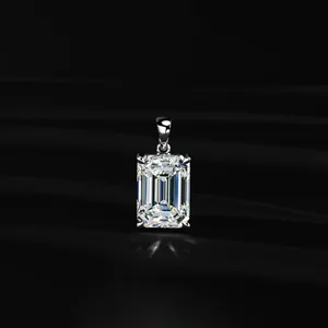 IGI Certified Lab Grown <b>D</b>-E Color Emerald Cut Solitaire Diamond Gold Pendant <b>Necklace</b> with VVS-VS Clarity for Engagement Wedding - Product Image 1