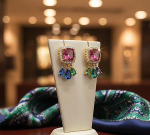 Pendientes Pequeños de Plata de Ley 925 con Baño de Oro de 18K, con Múltiples Piedras Rosadas de 10mm y Circonitas Cúbicas, 12g, Joyería para Fiesta, Regalo para Mujer - Product Image 1