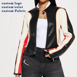 Women’s Genuine <b>Leather</b> Patchwork Motorcycle <b>Jacket</b> High-Quality Racing Style with Custom Patch Embroidery - Product Image 2