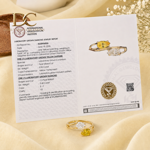 Bague ajustable en or jaune massif 14 carats avec diamant de laboratoire et saphir jaune, certifiée IGI, bijoux pour femmes - Product Image 6
