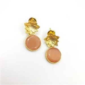 Pendientes Colgantes de Piedra Preciosa Melocotón Monalisa con Baño de Oro de 18K, Diseño Redondo de Moda, Venta al por Mayor - Product Image 3