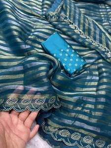 Sari en Chiffon Lourd de Style Riche Fait Main, Dernière Arrivée, Élégant pour les Fêtes, les Mariages et les Occasions Spéciales - Product Image 6