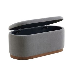 Panca contenitore sollevabile in tessuto di velluto a coste grigio con seduta imbottita in schiuma per arredamento soggiorno - Product Image 6