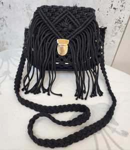 Bolso de Hombro de Macramé Negro con Borlas, Bolso Cruzado Tejido a Mano, Bolso Ligero para Playa y Viajes - Product Image 3