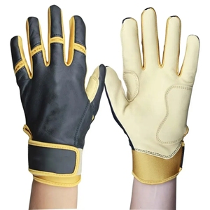 Premium Leather Baseball Batting Gloves <b>Full</b> Finger Ambidextrous Hook & Loop Closure Anti <b>Slip</b> Excellent Grip Custom Yellow - Product Image 5