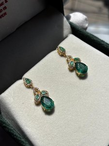 Pendientes Colgantes de Esmeralda Natural en Plata de Ley 925 con Baño de Oro de 14K, Corte Pera, Joyería Elegante para Bodas y Fiestas, Regalo de Piedras Preciosas para Mujer - Product Image 5