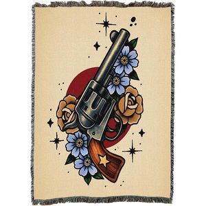 Coperta in cotone con disegno di tatuaggio Western Bloom, realizzata negli Stati Uniti, 50x60 pollici - Product Image 1