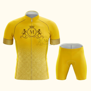 ชุดเสื้อจักรยานผู้ชาย สีเหลืองทอง พิมพ์โลโก้ ระบายอากาศได้ดี ผลิตจากโพลีเอสเตอร์ ชุดสำหรับปั่นจักรยานบนถนน สำหรับผู้ใหญ่ ออกแบบได้ตามต้องการ - Product Image 1