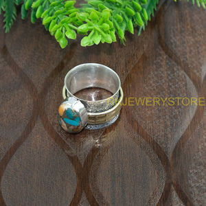 Natural Oyster Copper Turquoise <b>Ring</b> Handmade 925 Sterling Silver And Brass <b>Statement</b> <b>Ring</b> Boho Artisan GemstoneJewelry herwomen - Product Image 3