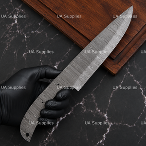 Cuchilla de cuchillo de acero de Damasco forjado a mano, punta caída, 0.6mm de grosor, borde biselado, para cocina, chef, en bruto, DIY, espiga completa, afilada como una navaja, OEM - Product Image 3
