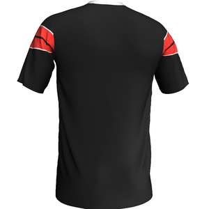เสื้อฟุตบอลคอวีสีดำแดงลายทางที่แขนเสื้อแบบกำหนดเอง  แบบซับลิเมชั่น แห้งเร็ว ชุดฟุตบอลชาย - Product Image 6