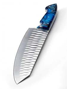 Couteau de chef artisanal en acier inoxydable avec manche en résine bleue, outil de préparation culinaire - Product Image 5