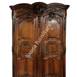Luxury Handcrafted Solid Wood 2 Door <b>Wardrobe</b> Ornate French Baroque Carving Antique Walnut Armoire - Product Image 2
