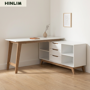 Scadinavian Minimalist L-Shaped <b>Computer</b> <b>Desk</b> With Drawers And Storage White Wood Modern Home Office Furniture - Product Image 3
