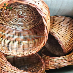 ตะกร้าหวายทรงกลมสไตล์วินเทจสำหรับแขวนทำจากงานหัตถกรรมจากเวียดนาม - Product Image 6