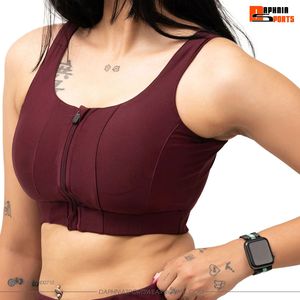 เสื้อชั้นในกีฬาผู้หญิง สีพื้น แบบ Racerback คอกว้าง รองรับทรงได้ดี ระบายอากาศได้ดี เหมาะสำหรับโยคะและออกกำลังกาย ไร้ตะเข็บ ซิปด้านหน้า - Product Image 3