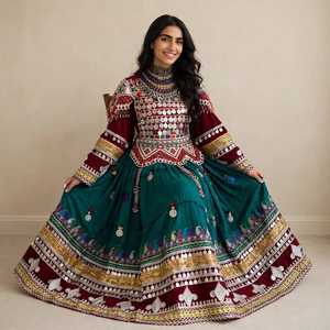 Robes maxi vintage afghanes pour femmes, faites à la main, naturelles, de qualité supérieure, mode ethnique traditionnelle afghane pour mariage - Product Image 6