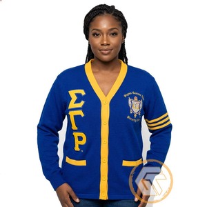 Cardigan décontracté d'hiver respirant à col en V uni avec appliques brodées en acrylique personnalisées Sigma Gamma Rho pour sororité - Product Image 1